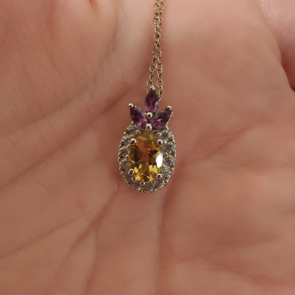 New Sterling Silver Necklace And Pendant With Yellow And Purple Gemstones 47$